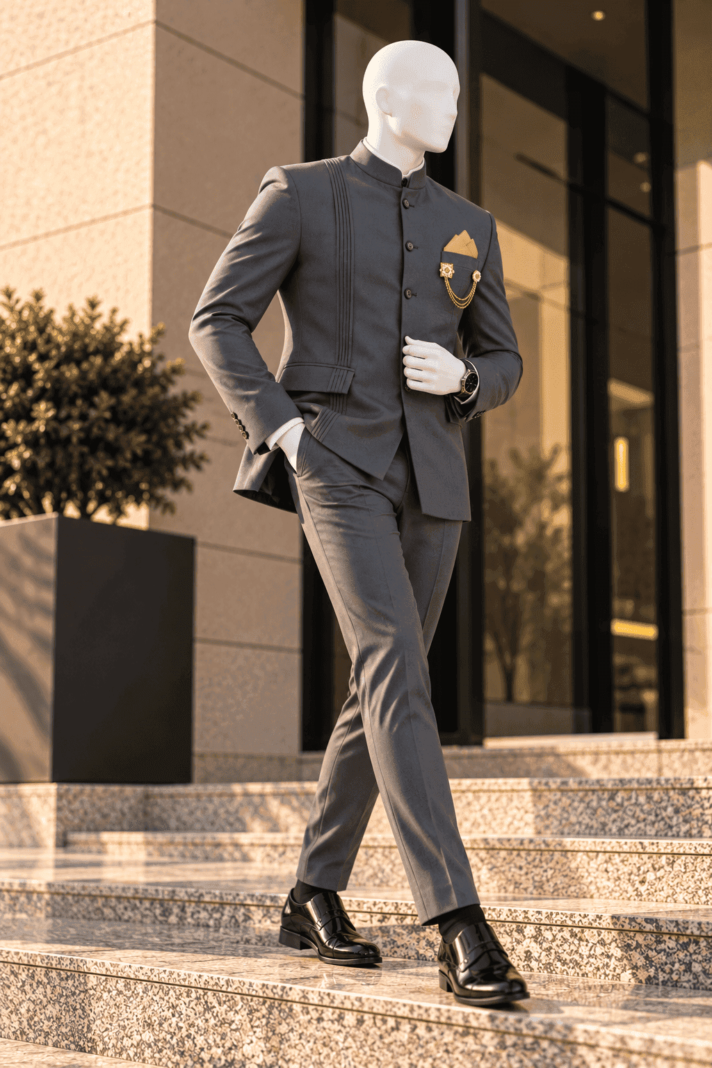 The Charcoal Royale – Premium Men's Designer Bandhgala Suit